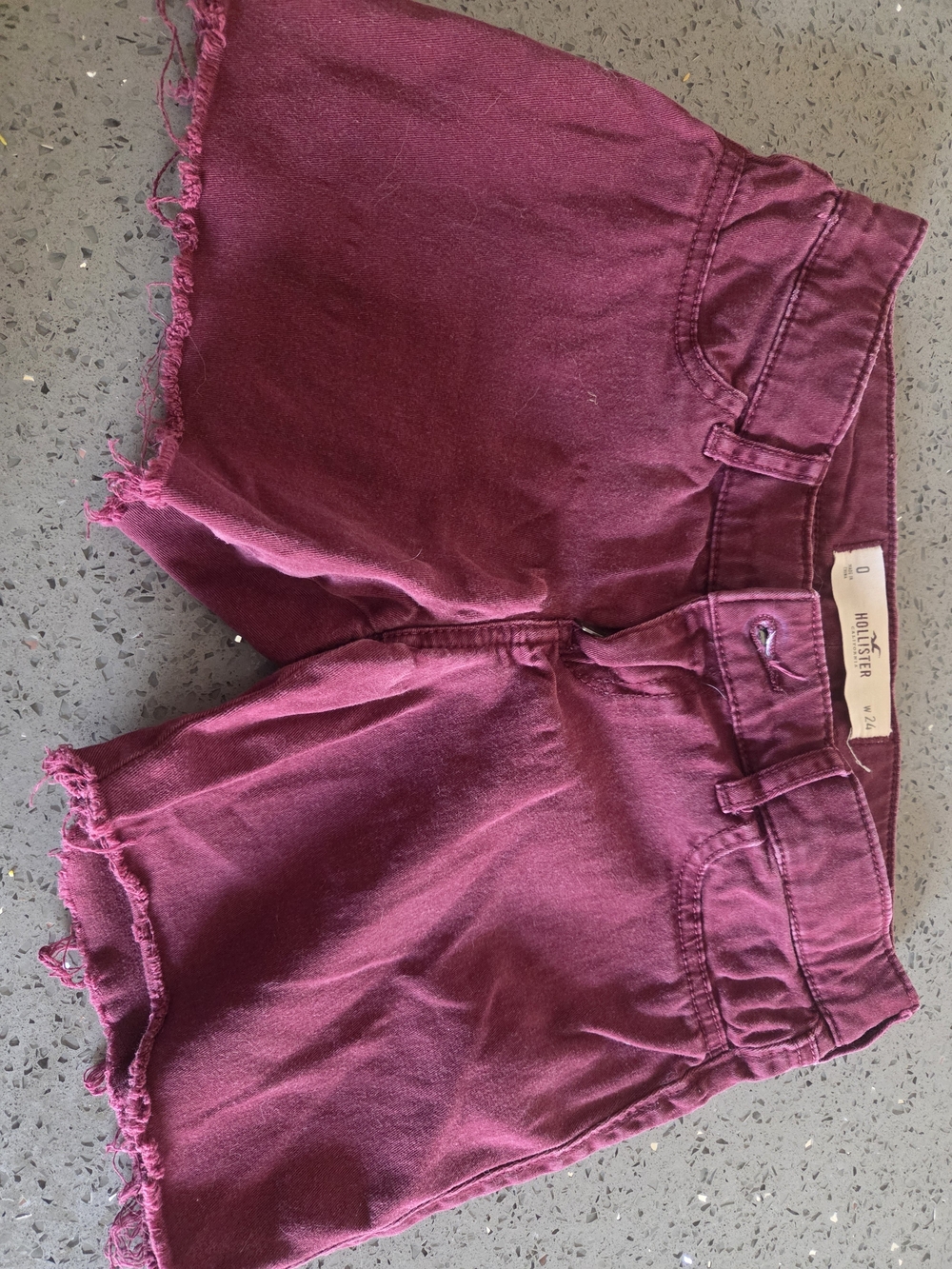 Hollister Women's Burgundy Frayed Hem Denim Shorts